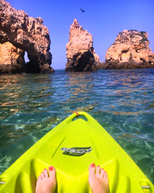 Kayaking the Ponta da Piedade - Ponta da Piedade is simply one of the most extraordinary places in the Algarve. Rocks carved by the wind and tides for thousands of years form caves and tunnels in an incredibly beautiful spot. And even more incredible when viewing by Kayak! www.awelltravelledbeauty.com